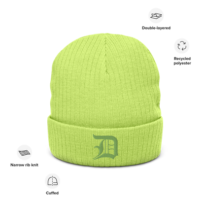 Detroit 'Old English D' Ribbed Beanie (Green)