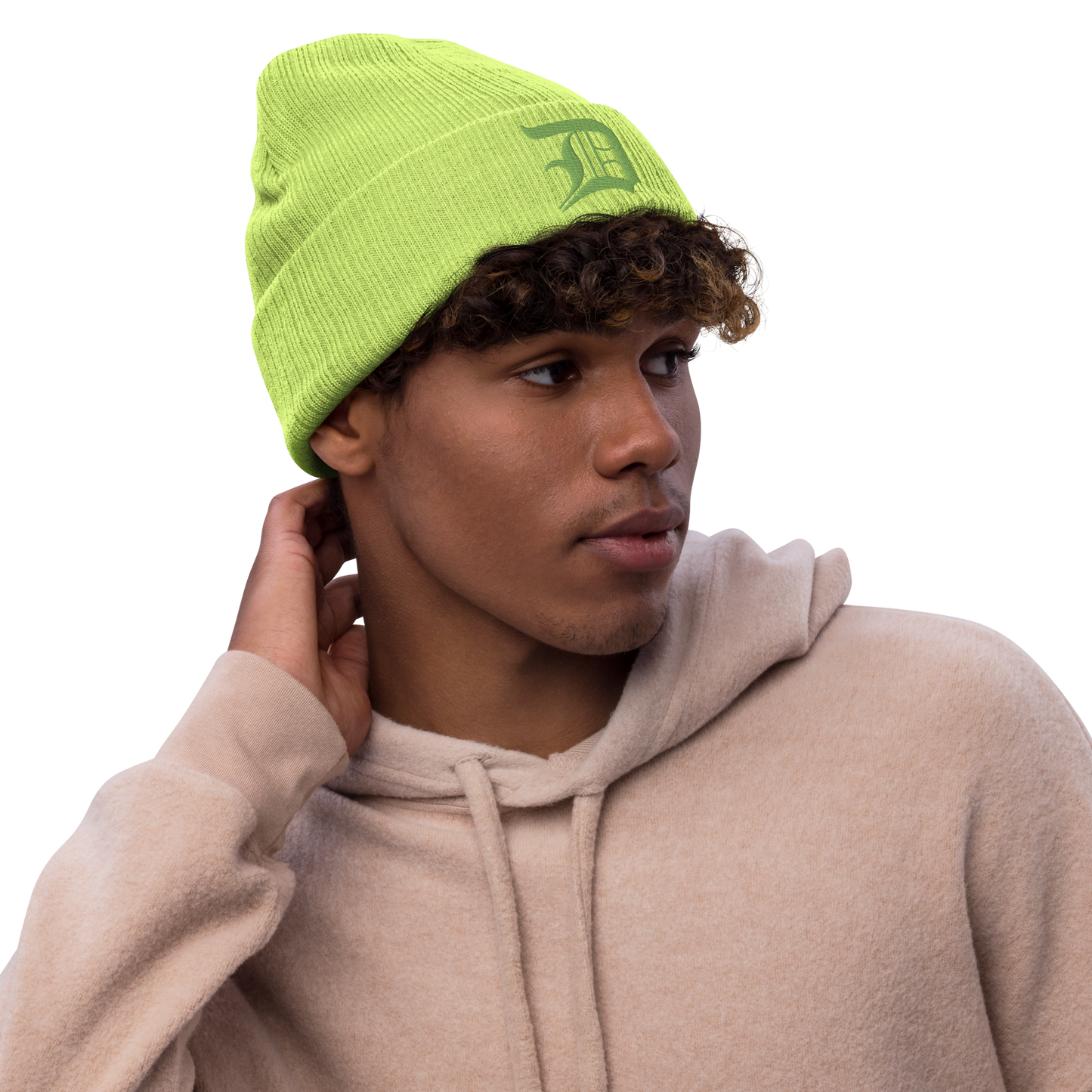 Detroit 'Old English D' Ribbed Beanie (Green)