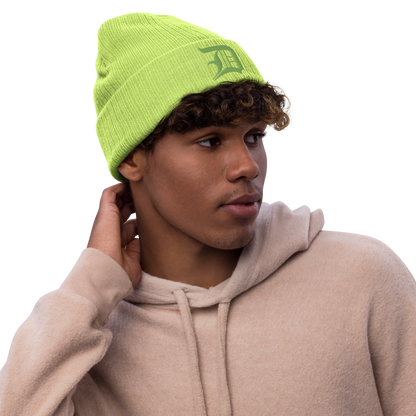 Detroit 'Old English D' Ribbed Beanie (Green)