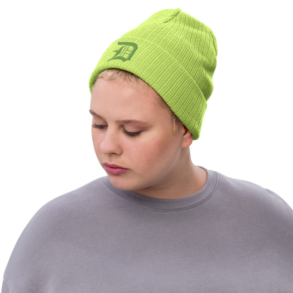 Detroit 'Old English D' Ribbed Beanie (Green)