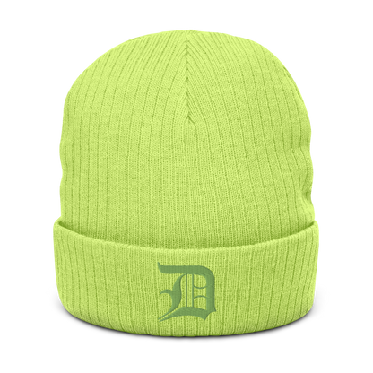 Detroit 'Old English D' Ribbed Beanie (Green)