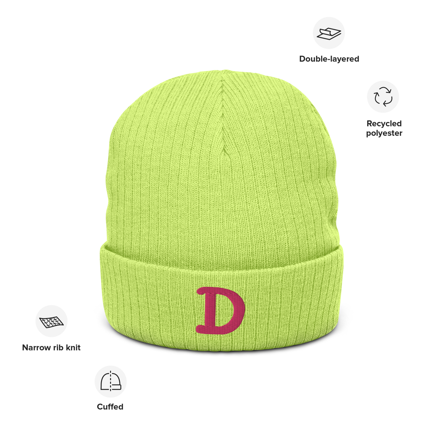 Detroit 'Old French D' Ribbed Beanie (Pink)