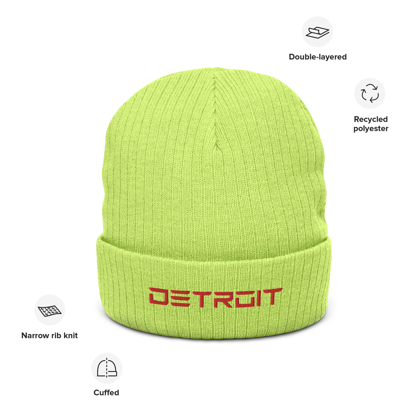 'Detroit' Ribbed Beanie (Electric Font) | Red