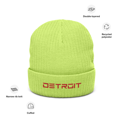 'Detroit' Ribbed Beanie (Electric Font) | Red