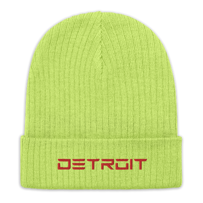 'Detroit' Ribbed Beanie (Electric Font) | Red