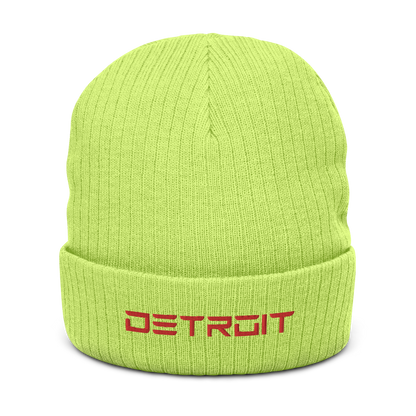 'Detroit' Ribbed Beanie (Electric Font) | Red