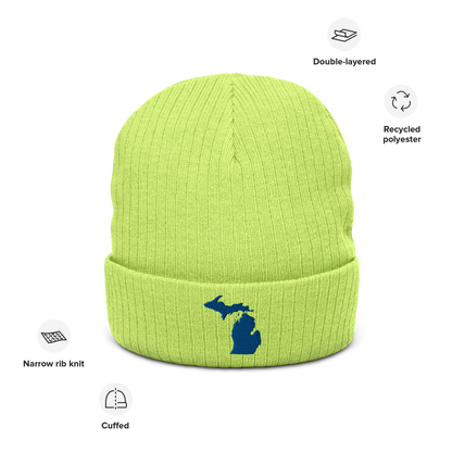 Michigan Ribbed Beanie | Blue Outline