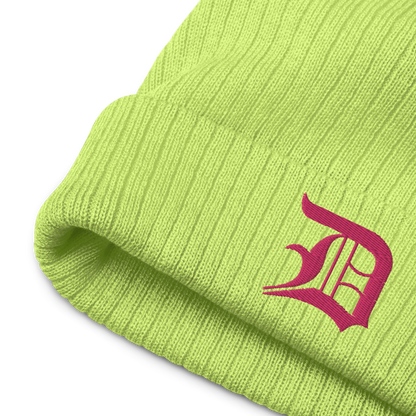 Detroit 'Old English D' Ribbed Beanie (Pink)