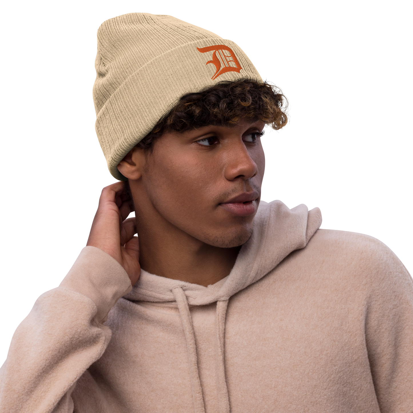 Detroit 'Old English D' Ribbed Beanie (Orange)