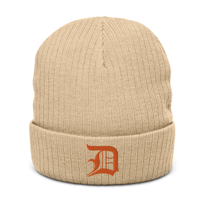 Detroit 'Old English D' Ribbed Beanie (Orange)