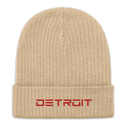 'Detroit' Ribbed Beanie (Electric Font) | Red