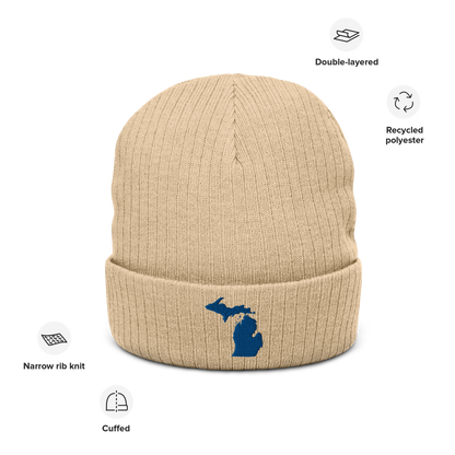 Michigan Ribbed Beanie | Blue Outline