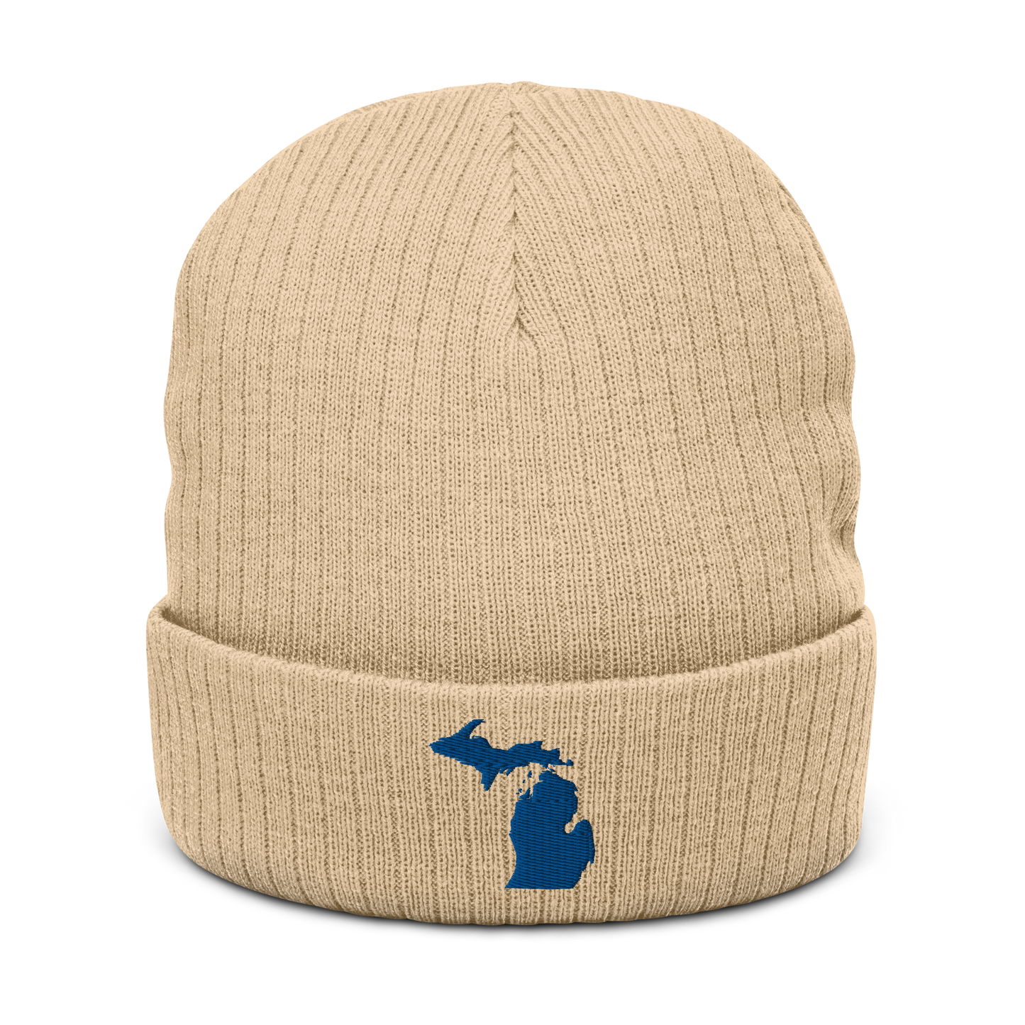 Michigan Ribbed Beanie | Blue Outline