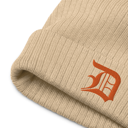 Detroit 'Old English D' Ribbed Beanie (Orange)