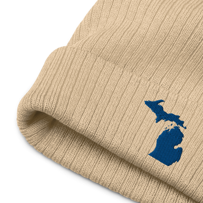 Michigan Ribbed Beanie | Blue Outline