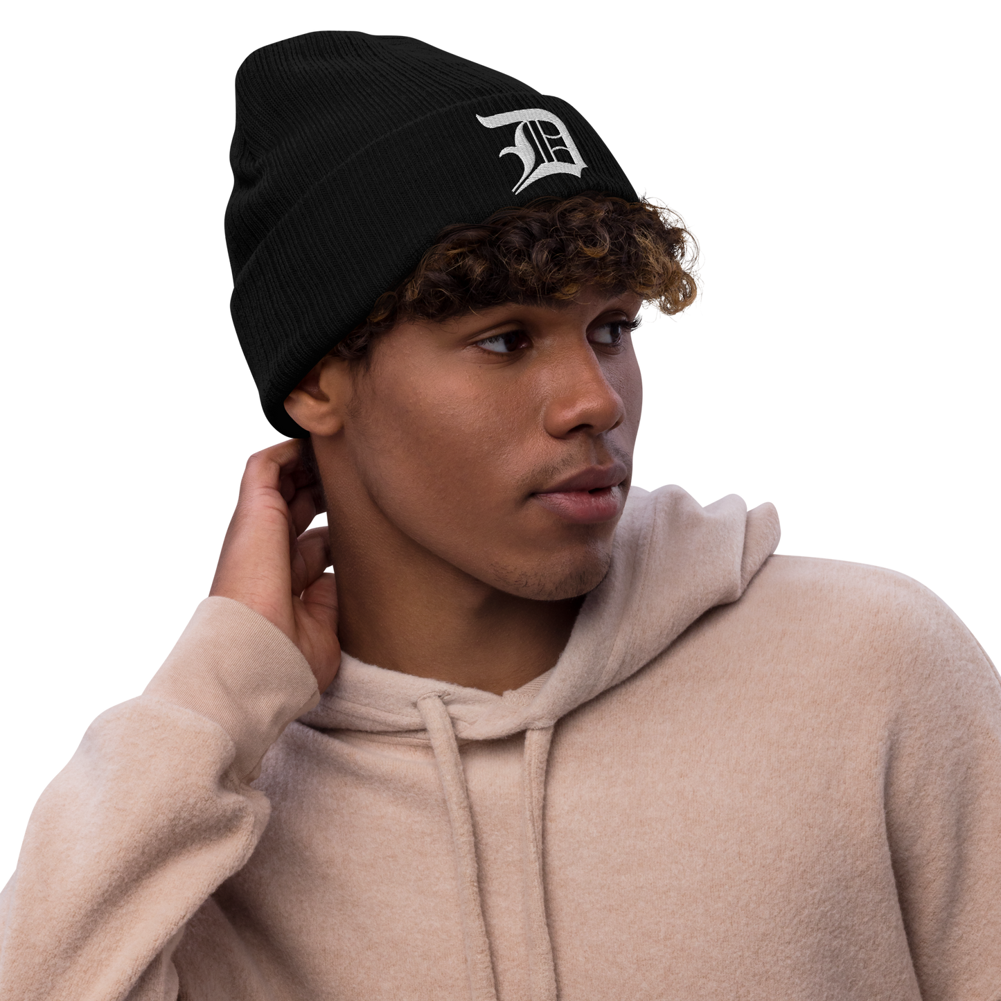 Detroit 'Old English D' Ribbed Beanie