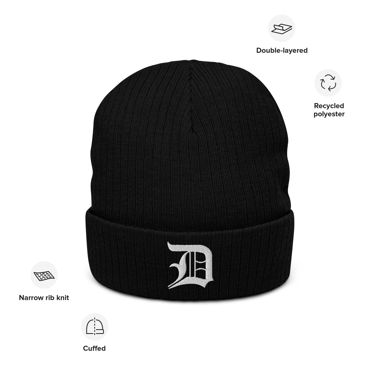 Detroit 'Old English D' Ribbed Beanie