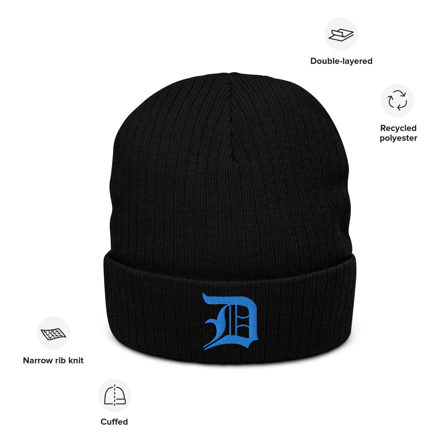 Detroit 'Old English D' Ribbed Beanie (Azure)