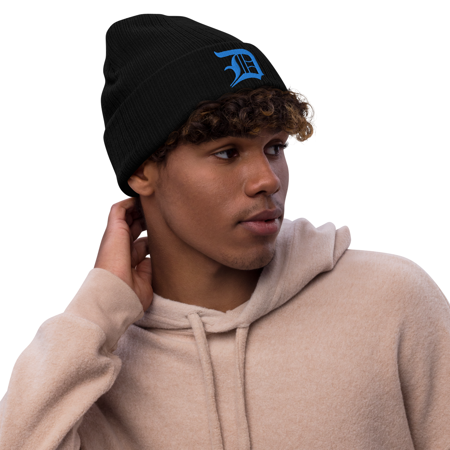 Detroit 'Old English D' Ribbed Beanie (Azure)