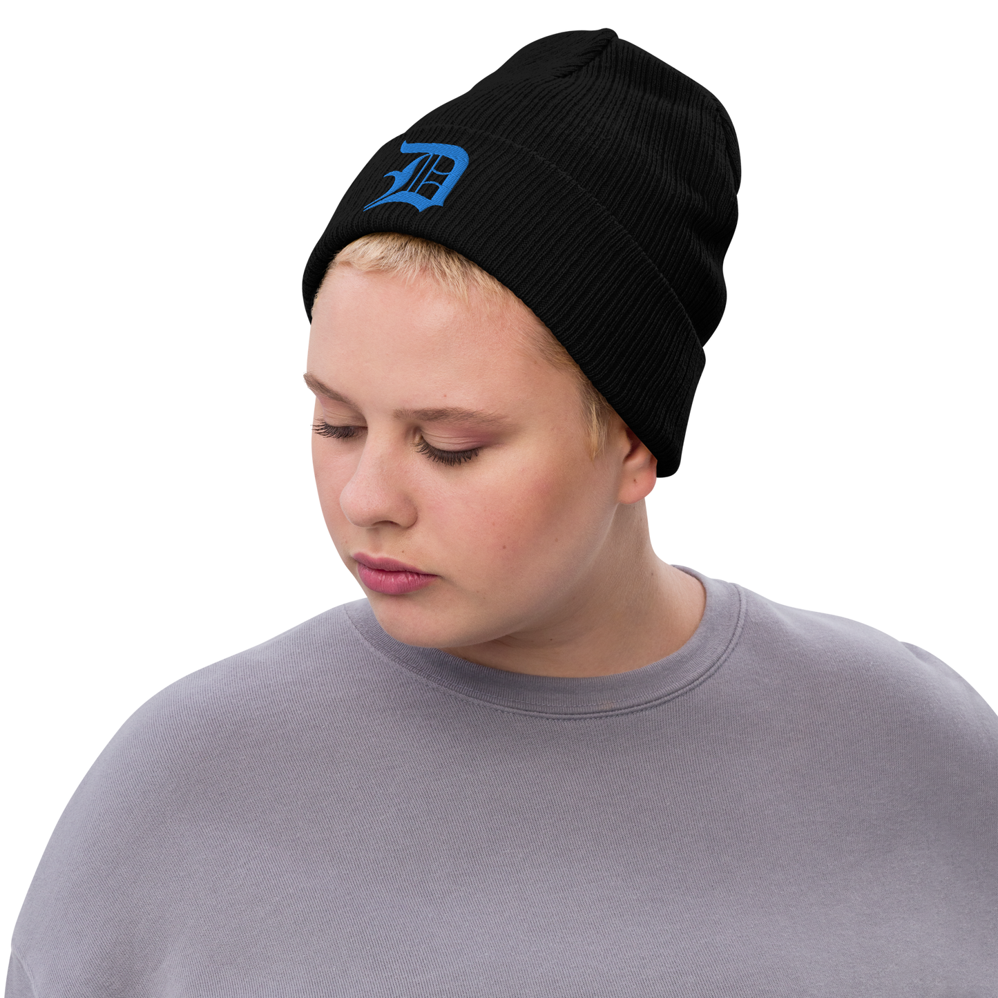 Detroit 'Old English D' Ribbed Beanie (Azure)