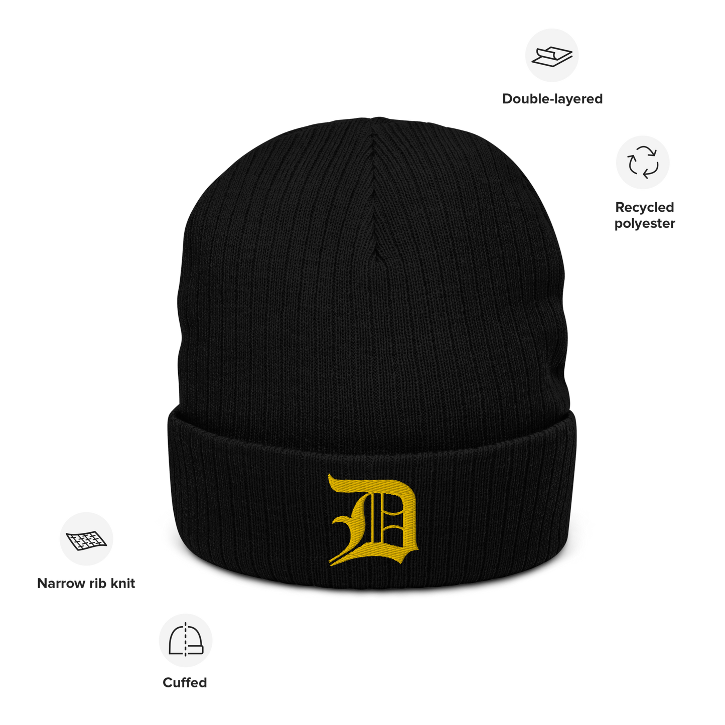 Detroit 'Old English D' Ribbed Beanie (Gold)