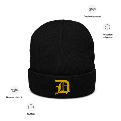 Detroit 'Old English D' Ribbed Beanie (Gold)