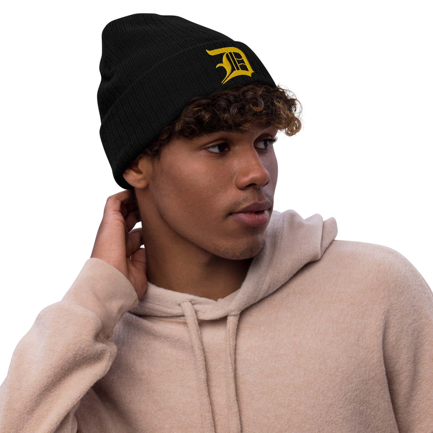 Detroit 'Old English D' Ribbed Beanie (Gold)