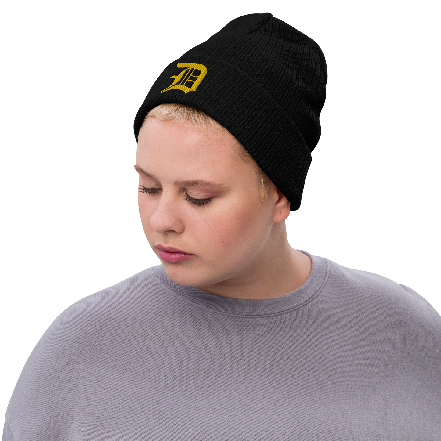 Detroit 'Old English D' Ribbed Beanie (Gold)