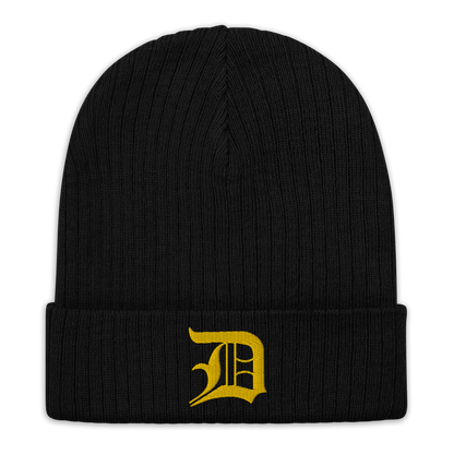 Detroit 'Old English D' Ribbed Beanie (Gold)