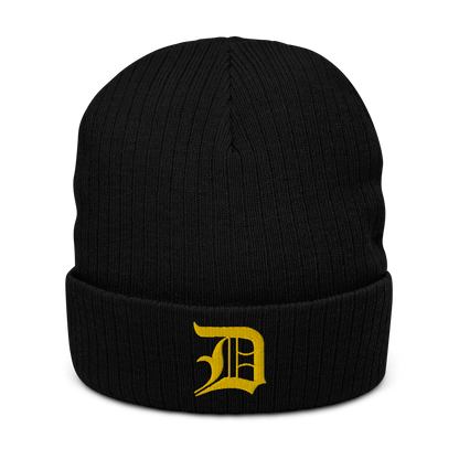 Detroit 'Old English D' Ribbed Beanie (Gold)