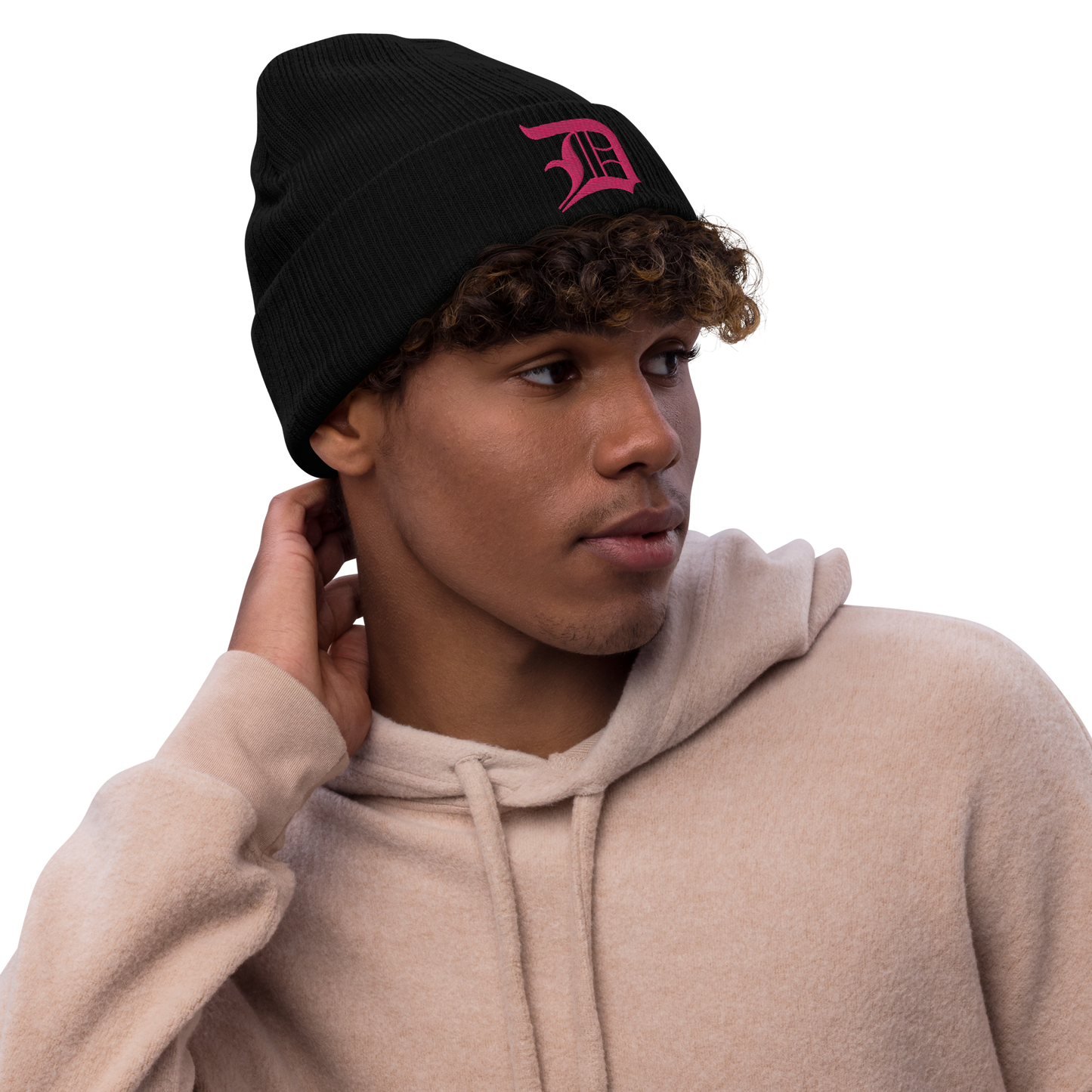 Detroit 'Old English D' Ribbed Beanie (Pink)