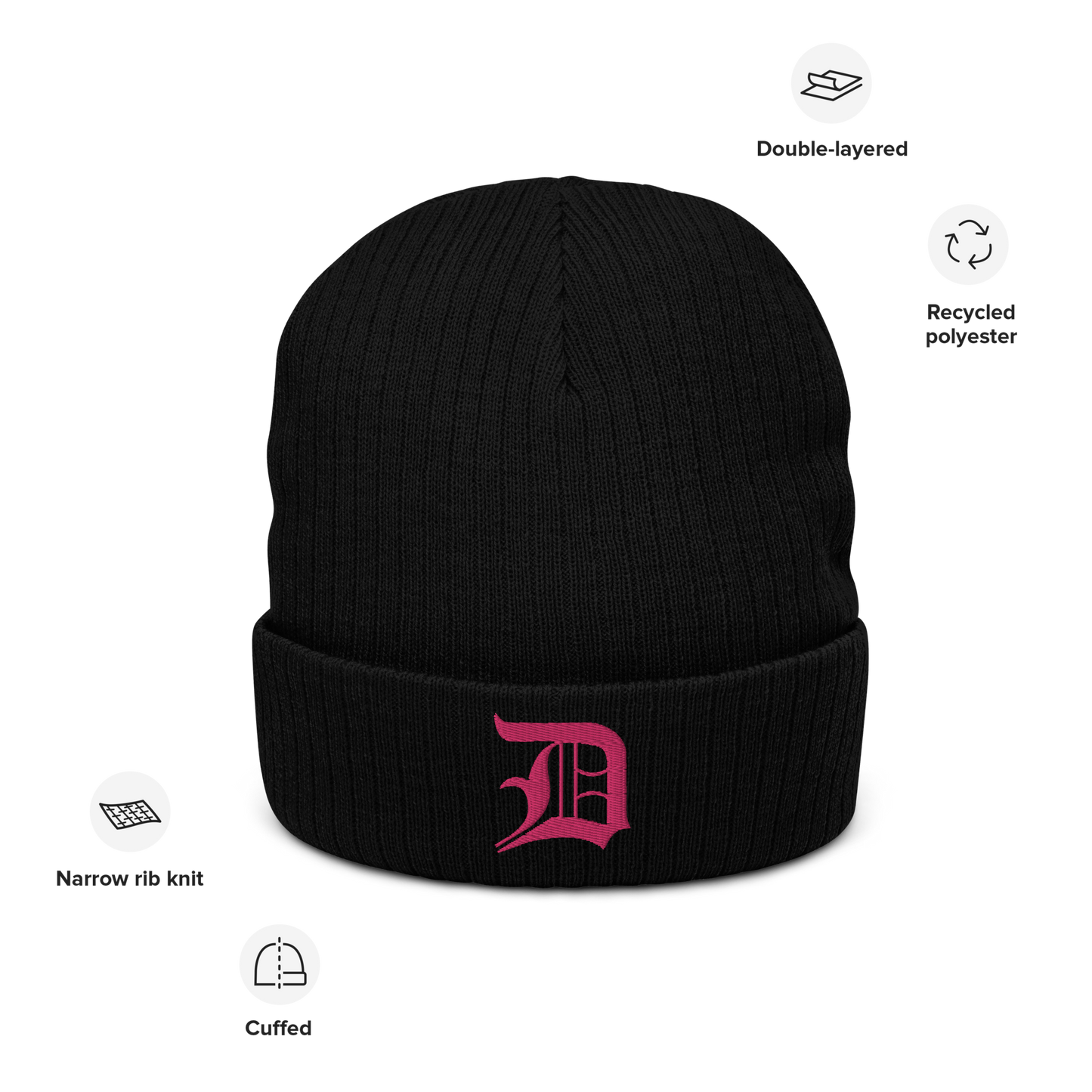 Detroit 'Old English D' Ribbed Beanie (Pink)