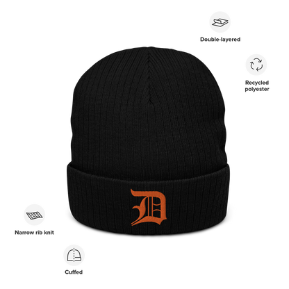 Detroit 'Old English D' Ribbed Beanie (Orange)