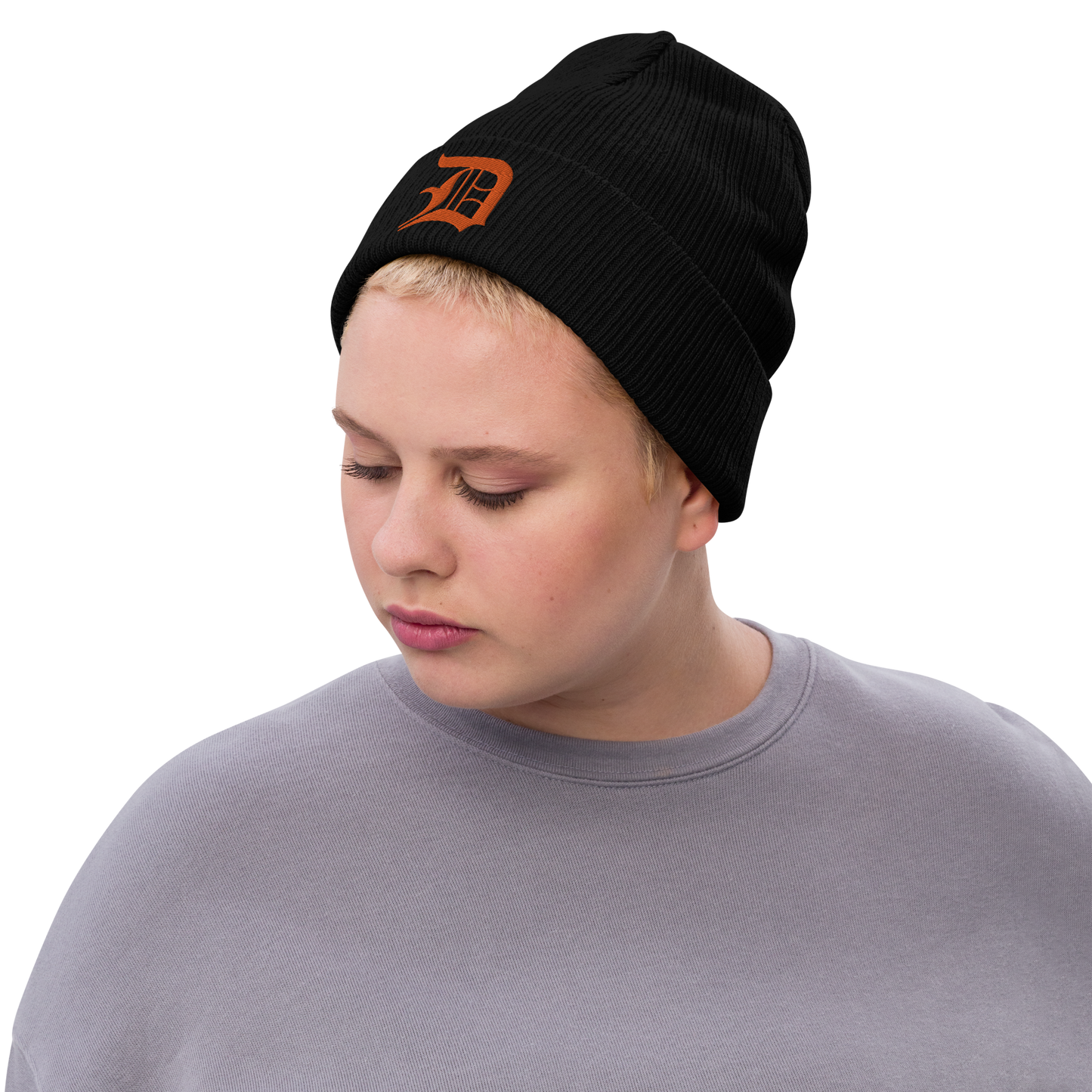 Detroit 'Old English D' Ribbed Beanie (Orange)