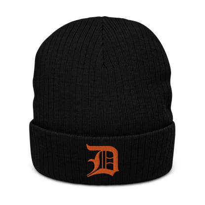 Detroit 'Old English D' Ribbed Beanie (Orange)