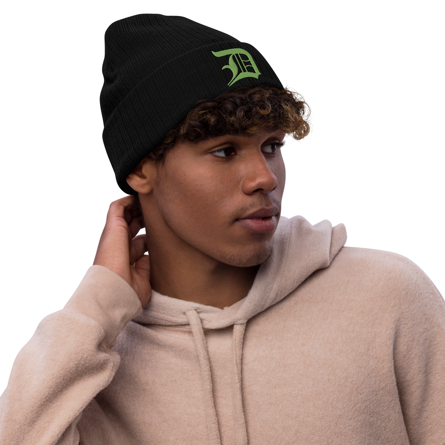 Detroit 'Old English D' Ribbed Beanie (Green)