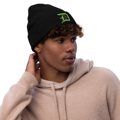 Detroit 'Old English D' Ribbed Beanie (Green)