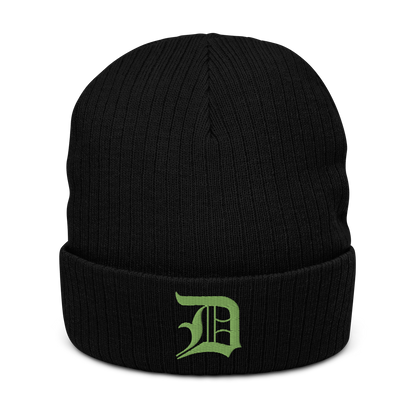 Detroit 'Old English D' Ribbed Beanie (Green)