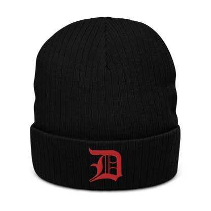 Detroit 'Old English D' Ribbed Beanie (Red)