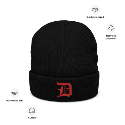 Detroit 'Old English D' Ribbed Beanie (Red)