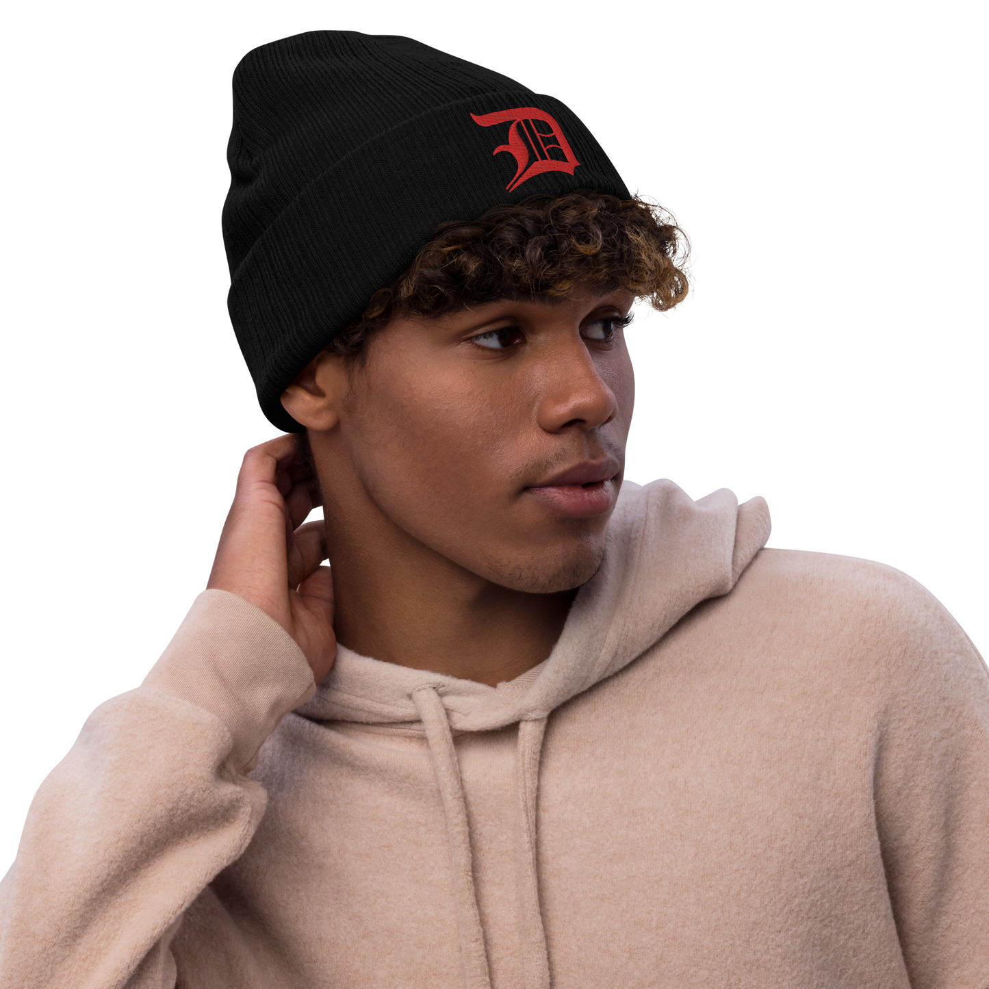 Detroit 'Old English D' Ribbed Beanie (Red)