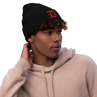 Detroit 'Old English D' Ribbed Beanie (Red)