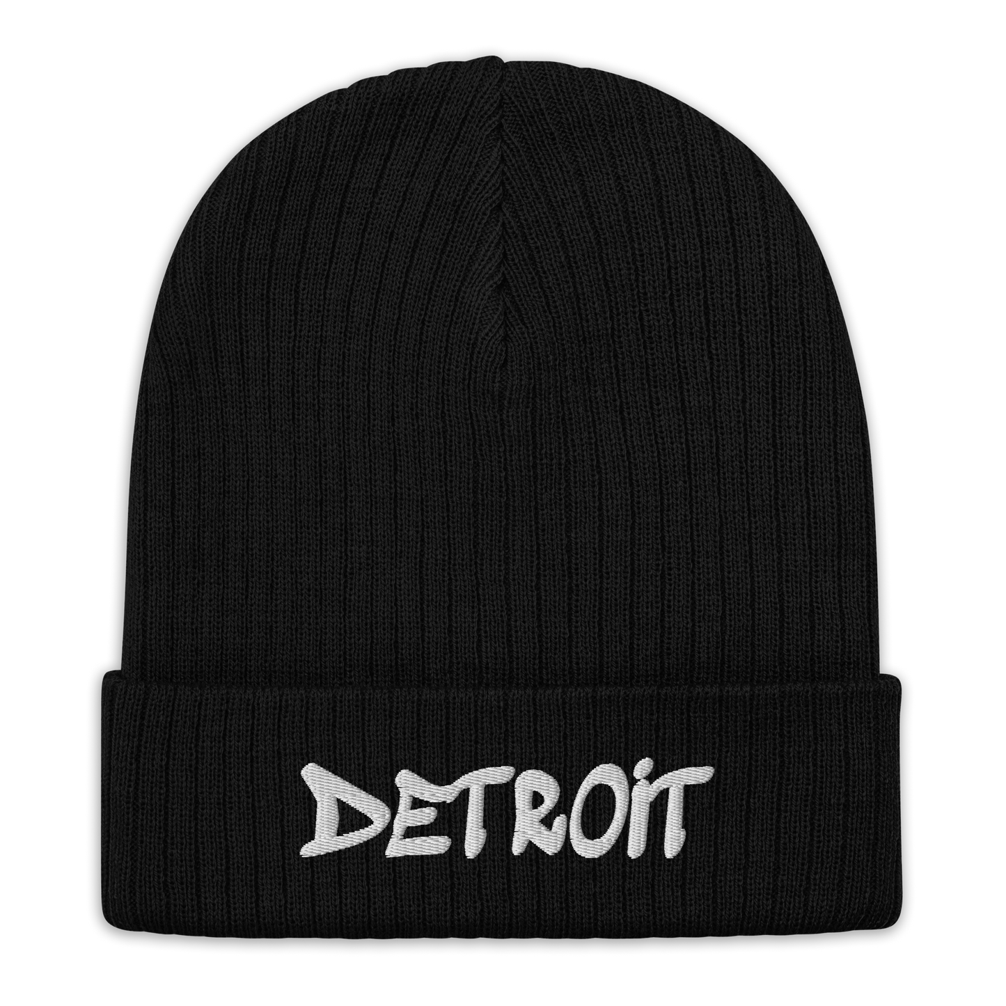 'Detroit' Ribbed Beanie (Tag Font)