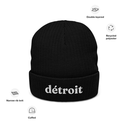 'Détroit' Ribbed Beanie (70s Serif Font)