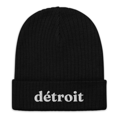 'Détroit' Ribbed Beanie (70s Serif Font)