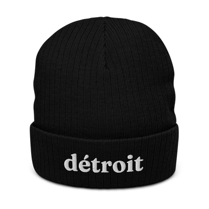 'Détroit' Ribbed Beanie (70s Serif Font)