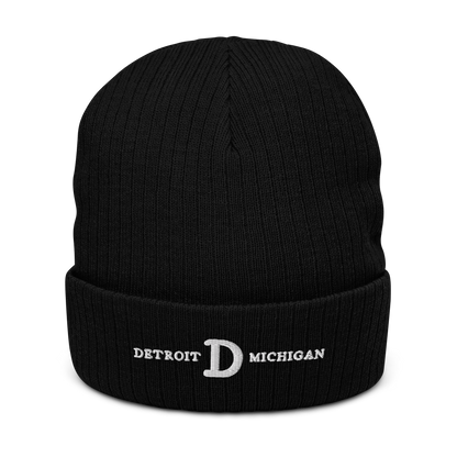 'Detroit Michigan' Ribbed Beanie (w/ Old French D)