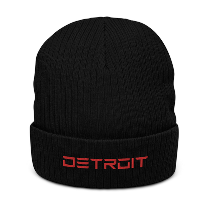 'Detroit' Ribbed Beanie (Electric Font) | Red