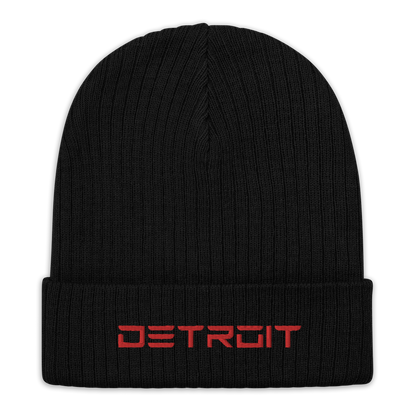 'Detroit' Ribbed Beanie (Electric Font) | Red