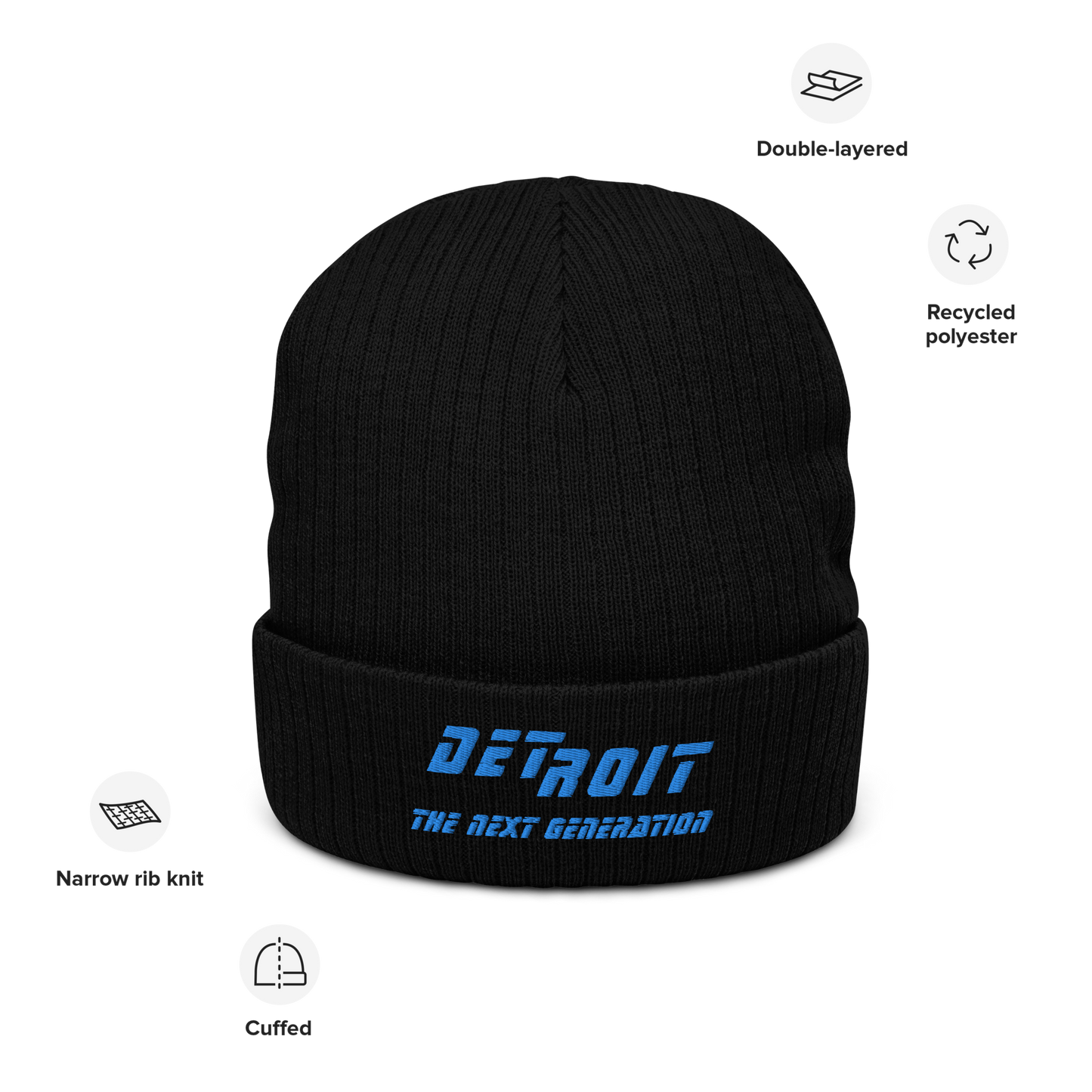 'Detroit The Next Generation' Ribbed Beanie (80s SciFi Parody)